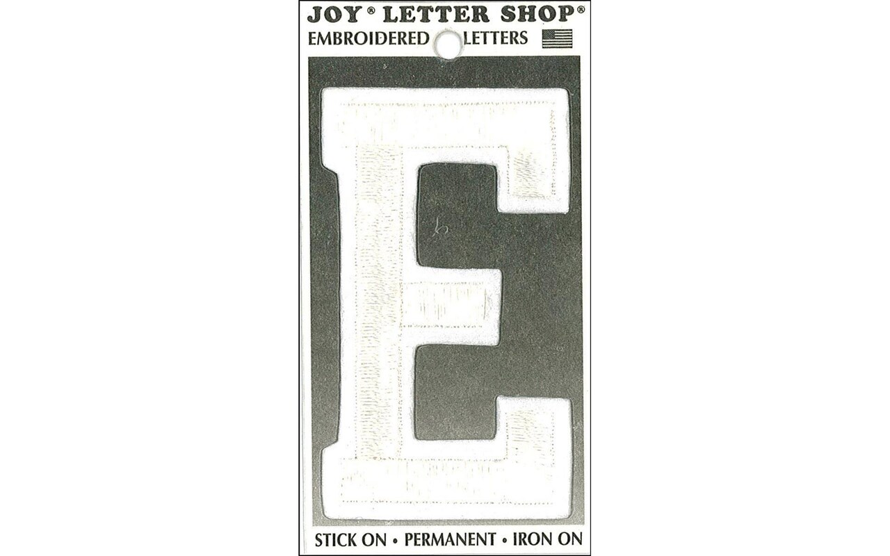 Joy Applique Letter Iron On Varsity 3&#x22; White E